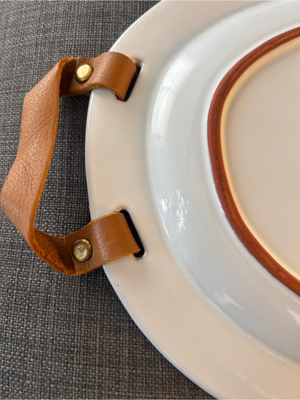 MUD PIE Lodge Oval Serving Platter Leather Handles #0430269 - Picture 7 of 9